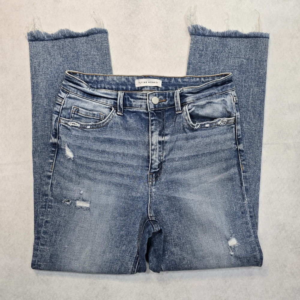 Flying Monkey Medium Wash Distressed Skinny Jeans with Raw Hem Size 30